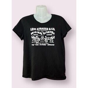 Levi's Two Horse Bubble Graphic Black Cap Sleeve Tee Women’s Size Large